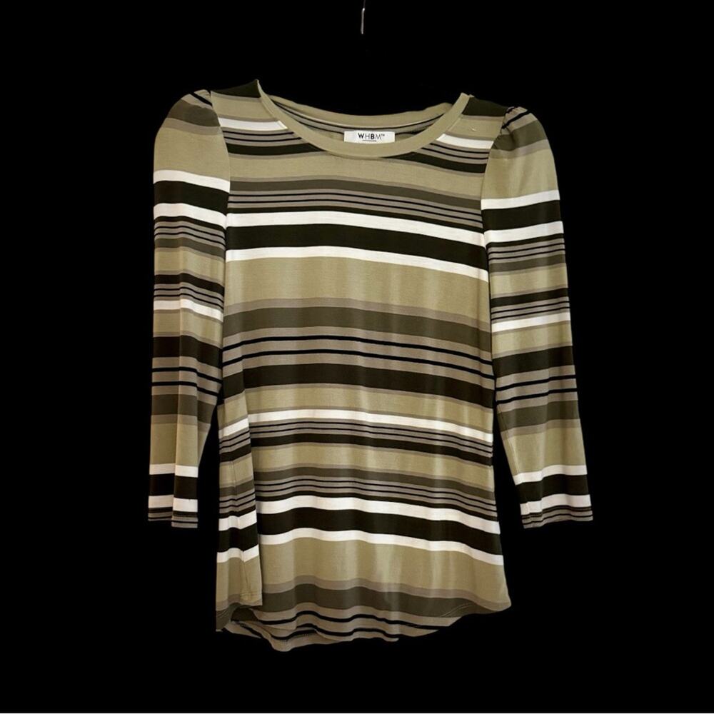 White House Black Market Striped Top - Olive and Cream